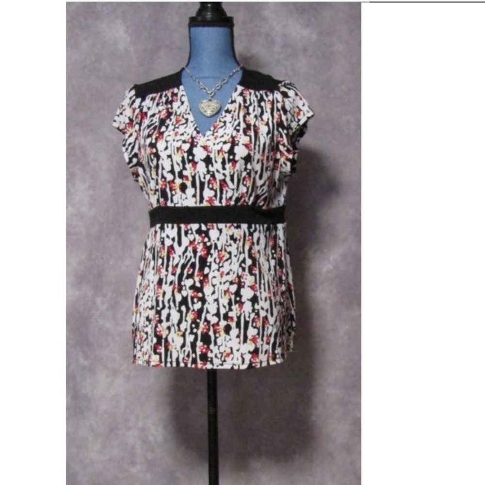 Alfani Petite Black Pink Crossover Front Blouse PL